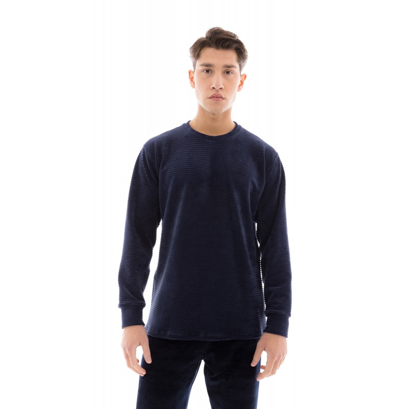 WN-M635 - Yacht Blue - PYJAMA VELVET STIPE- (WN-M635) WN-M635 - Yacht Blue - PYJAMA VELVET STIPE- (WN-M635)