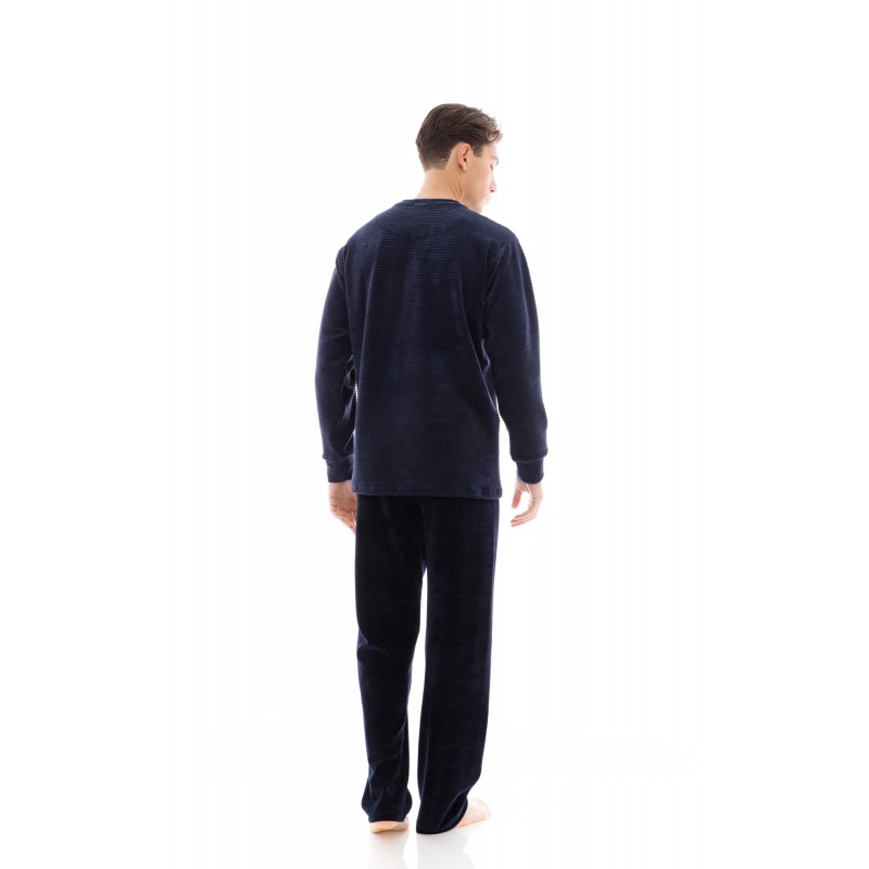 WN-M635 - Yacht Blue - PYJAMA VELVET STIPE- (WN-M635) WN-M635 - Yacht Blue - PYJAMA VELVET STIPE- (WN-M635)