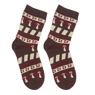 Me-We Γυναικεία Βαμβακερή Κάλτσα 'Ολο Πετσέτα με Σχέδιο Μανιτάρια Λουλούδια