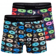 Vincent Creation - Ανδρικό Boxer Cotton Trunks Donuts All-Over Print 2-pack