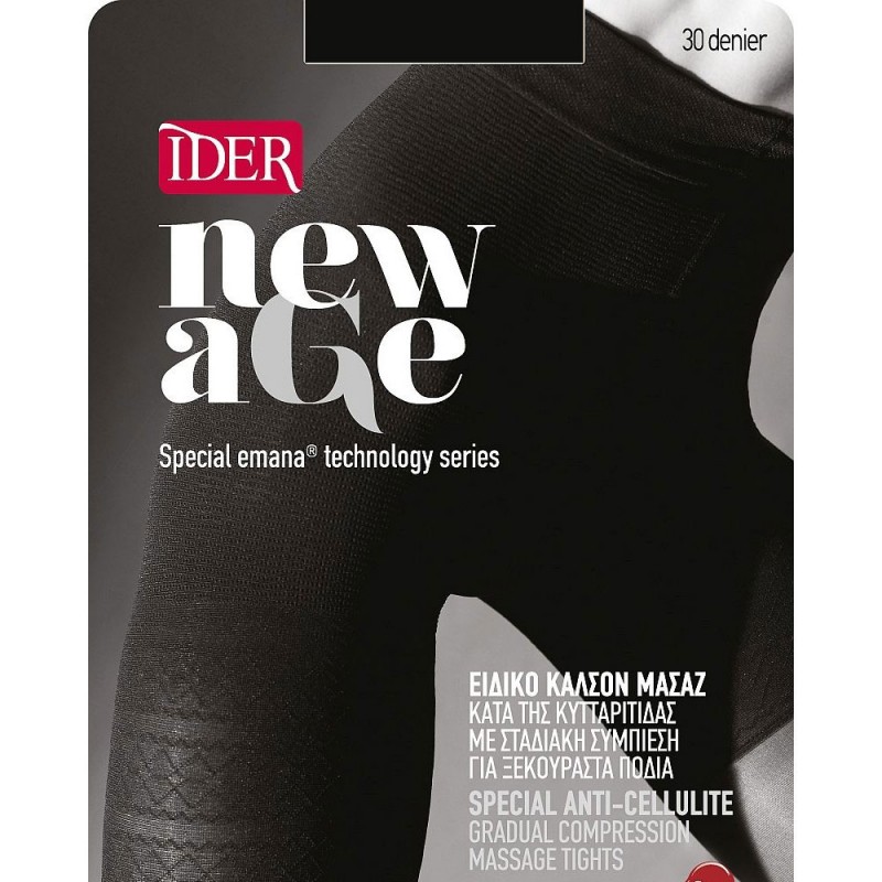 Ider - NEW AGE 30 Den Διάφανο Ελαστικό Αντικυτταριδικό Καλσόν - ΜΑΥΡΟ