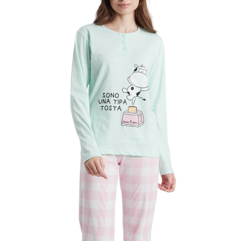 Crazy Farm - Γυναικεία Πυτζάμα Μακρύ Μανίκι Μακρύ Παντελόνι με Σφικτήρα και Πατιλέτα TOSTA