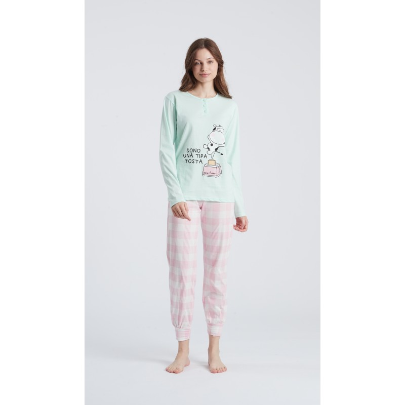 Crazy Farm - Γυναικεία Πυτζάμα Μακρύ Μανίκι Μακρύ Παντελόνι με Σφικτήρα και Πατιλέτα TOSTA