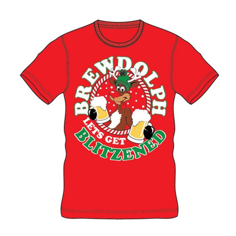 CargoBay Ανδρικό Χριστουγεννιάτικο T-Shirt - Red Brewdolf Let's Get Blitzened