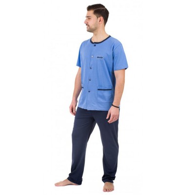 Dustin - Ανδρική Πυζάμα με Κουμπιά και Μακρύ Παντελόνι 100% Βαμβάκι