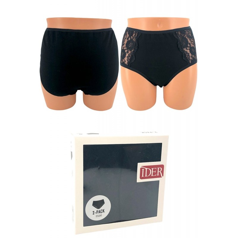 Ider - 2-Pack Γυναικείο Maxi Slip Βαμβακερό με Σχέδιο Δαντέλα στο Πλάι