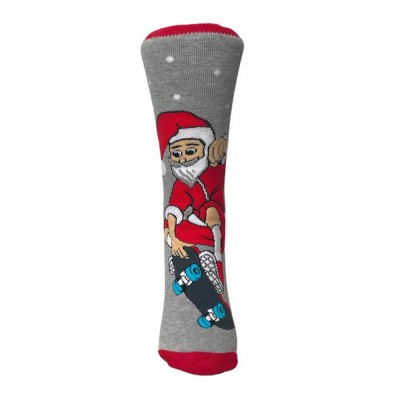 INIZIO - Γυναικεία Χριστουγεννιάτικη Κάλτσα Πετσετέ με Σχέδιο Άι Βασίλης Skateboard
