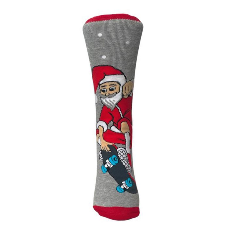 INIZIO - Γυναικεία Χριστουγεννιάτικη Κάλτσα Πετσετέ με Σχέδιο Άι Βασίλης Skateboard