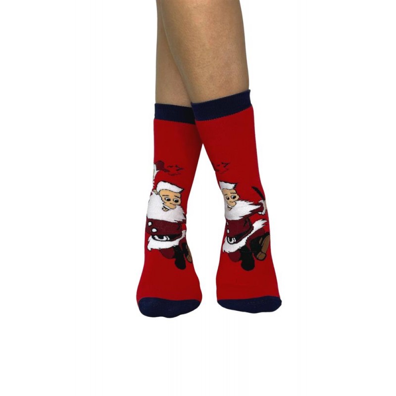 INIZIO - Γυναικεία Χριστουγεννιάτικη Κάλτσα Πετσετέ με Σχέδιο Άι Βασίλης