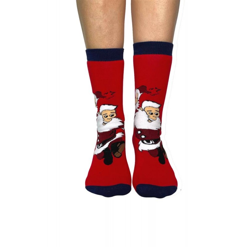 INIZIO - Γυναικεία Χριστουγεννιάτικη Κάλτσα Πετσετέ με Σχέδιο Άι Βασίλης
