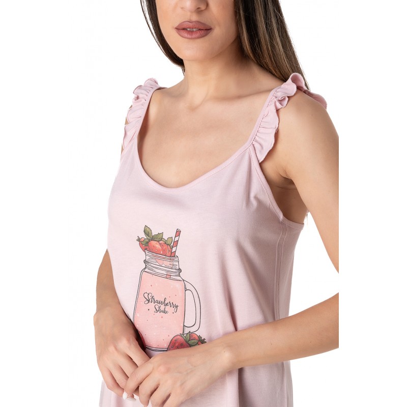 Relax - Γυναικείο Καλοκαιρινό Baby Doll με Τύπωμα Φράουλες Cotton/Modal