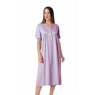 Relax - Γυναικείο Καλοκαιρινό Νυχτικό Μονόχρωμο με Κοντό Μανίκι Πατιλέτα και Τρέσα