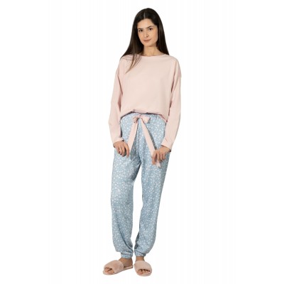 Harmony - Γυναικεία Χειμερινή Πυτζάμα Modal Cotton με Mint Daisy Παντελόνι