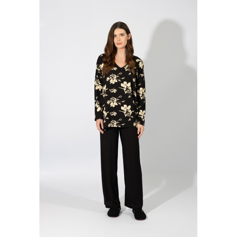 Harmony - Γυναικεία Χειμερινή Πυτζάμα Viscose με Oversize Floral Τοπ
