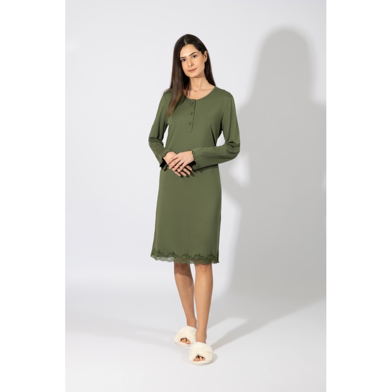 Harmony - Γυναικείο Χειμερινό Νυχτικό Modal Cotton Μονόχρωμο με Πατιλέτα και Δαντέλα