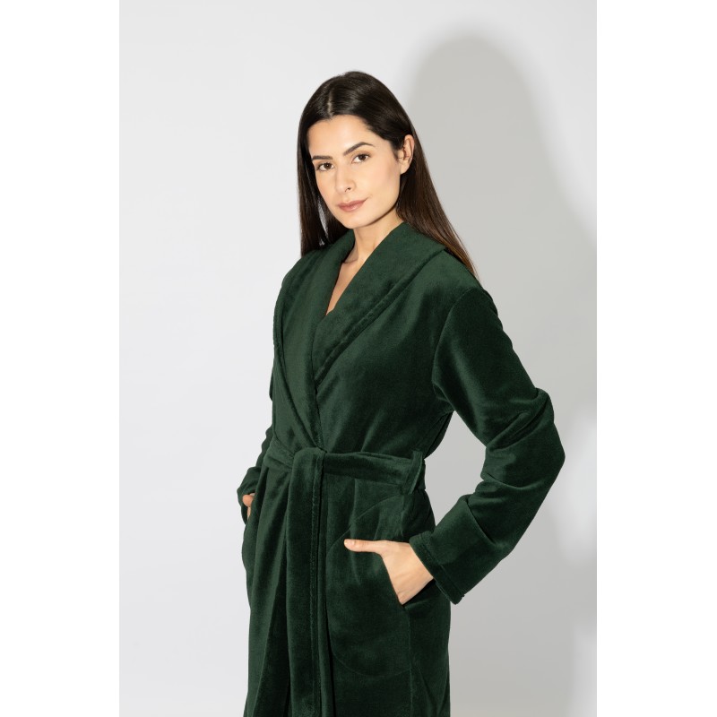 Harmony - Γυναικεία Χειμερινή Μονόχρωμη Κοντή Ρόμπα Σταυρωτή