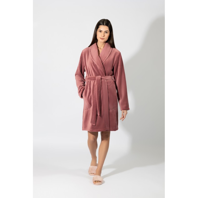 Harmony - Γυναικεία Χειμερινή Μονόχρωμη Κοντή Ρόμπα Σταυρωτή