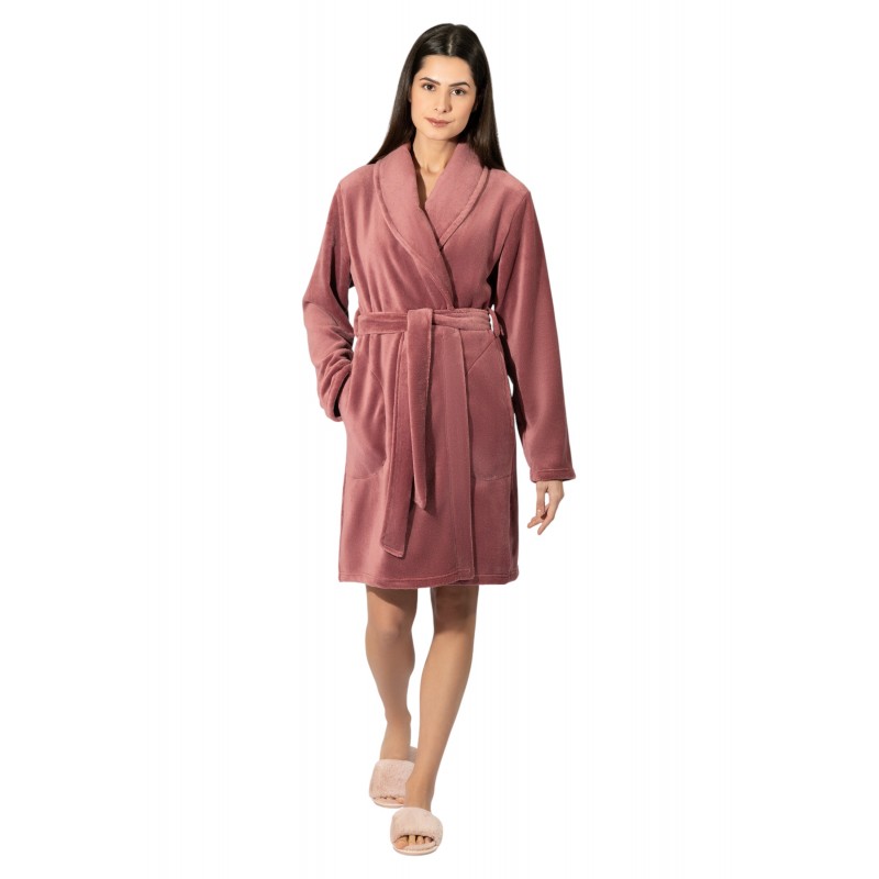 Harmony - Γυναικεία Χειμερινή Μονόχρωμη Κοντή Ρόμπα Σταυρωτή