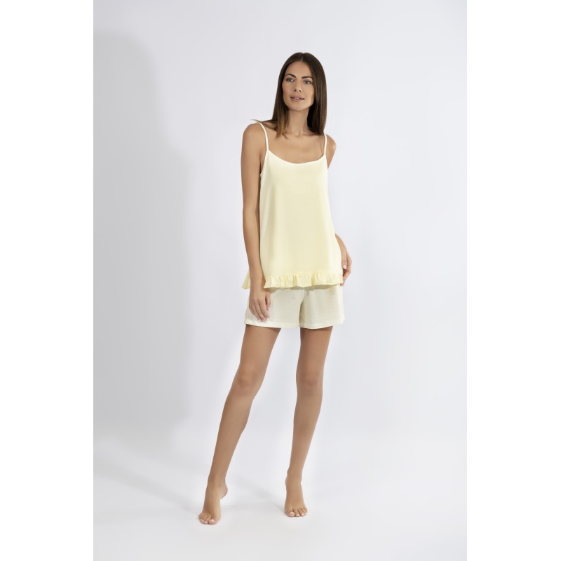 Harmony - Γυναικείο Babydoll Top με Κέντημα και Καρό Σορτς Cotton Modal