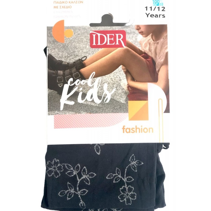 Ider Παιδικό Καλσόν 40Den Demi Αδιάφανο με Σχέδιο Στάμπα Ασημένια Glitter Λουλούδια