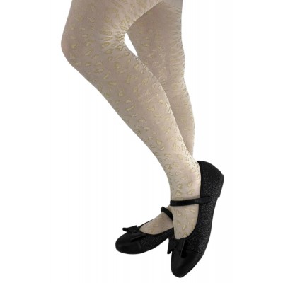 Ider - Παιδικό Αδιάφανο Ελαστικό Καλσόν 40D με Στάμπα Lurex Καρδιές - Εκρού Χρυσό