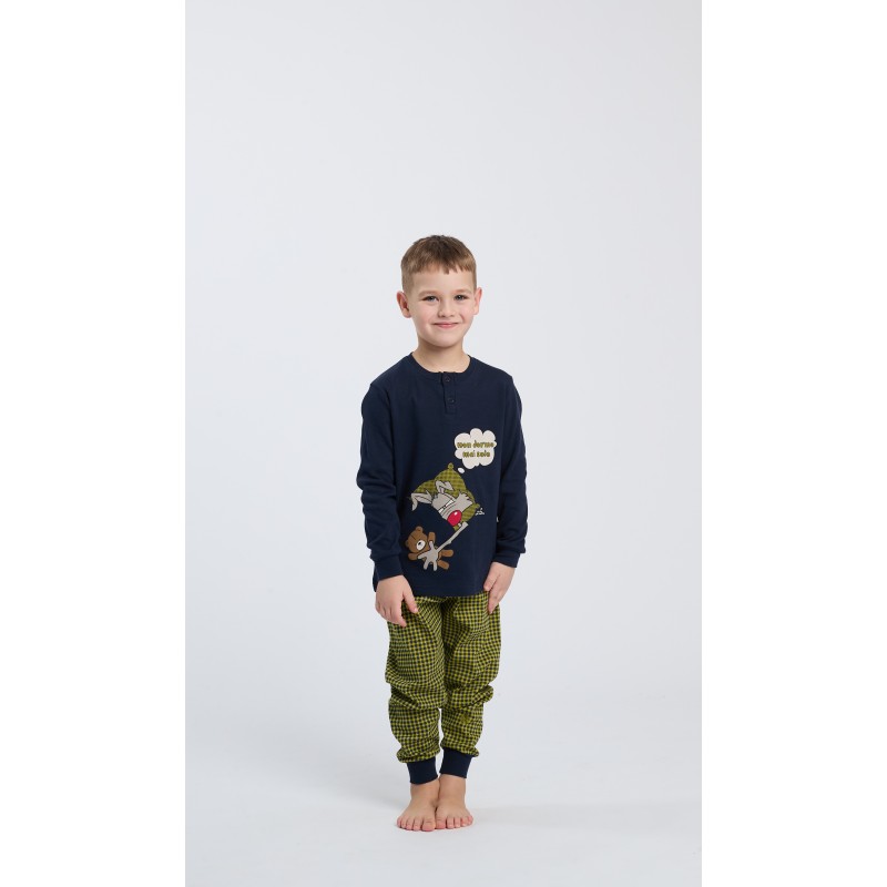 HAPPY PEOPLE - Παιδική Χειμερινή Πυτζάμα για Αγόρι με Πατιλέτα και Σφικτήρα NON DORMO SOLO (2-8 ετών)