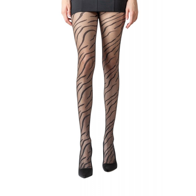 Ider - Γυναικείο Διάφανο Ελαστικό Καλσόν 20Den με Ανάγλυφο Σχέδιο Ασημί Λούρεξ Animal Ζεμπρέ