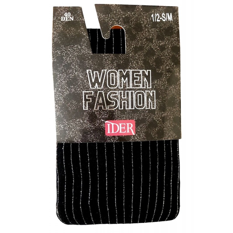 Ider - Γυναικείο Διχτυωτό Καλσόν 20Den με Σχέδιο Ασημί Λούρεξ Κάθετη Ρίγα