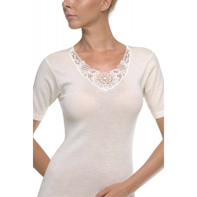 Helios Γυναικείο Φανελάκι Κοντομάνικο 100% Μαλλί με Μοτίφ (Νο 5)