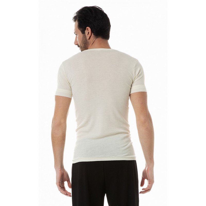 Minerva - Ανδρική Φανέλα Κοντομάνικη Rib Μάλλινη Merinos - (Large)