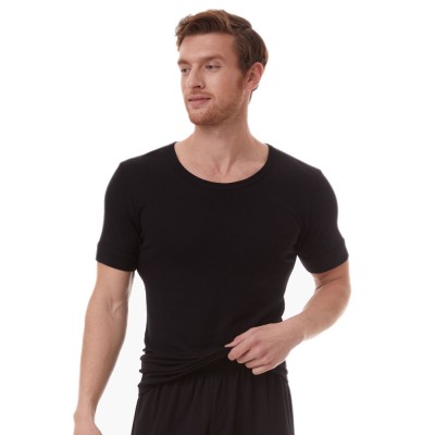 Minerva - Ανδρική Φανέλα Κοντομάνικη Rib Μάλλινη Merinos - (Large)