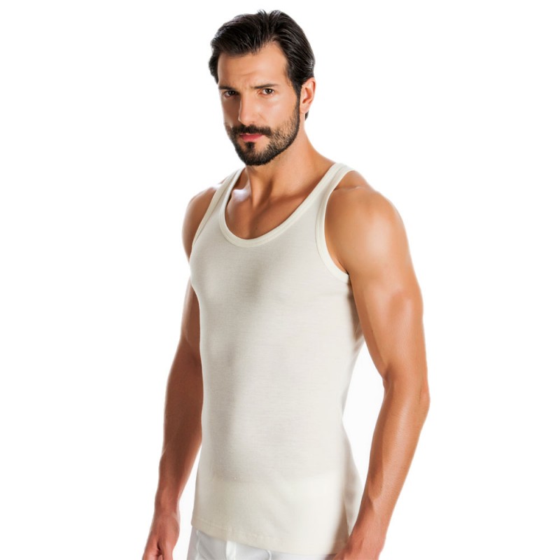 Minerva - Ανδρική Φανέλα Αμάνικη Rib Μάλλινη Merinos (Small)