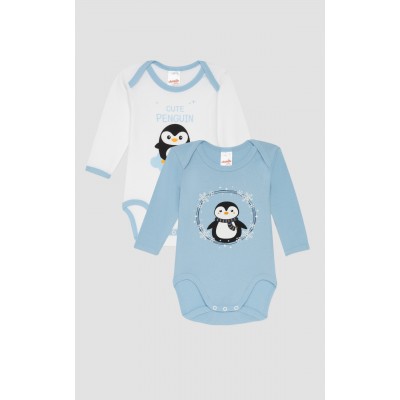 Minerva - Βρεφικό Φορμάκι Μακρυμάνικο Cute Penguin (78-98 cm - 6-36 μηνών) Συσκευασία 2 Τεμαχίων