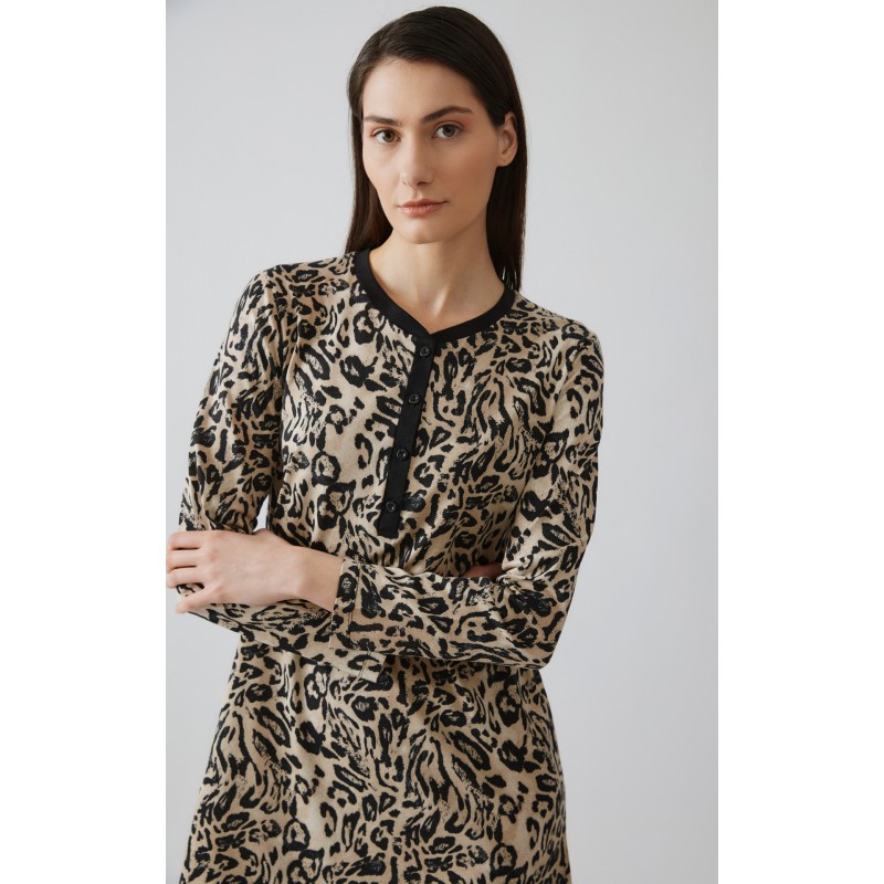 Minerva - Γυναικείο Χειμερινό Νυχτικό Εμπριμέ με Πατιλέτα TENCEL™ Modal