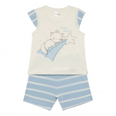 Minerva - Βρεφική Πυτζάμα Καλοκαιρινή Αμάνικη για Κορίτσι Happy Cats (1-4 ετών)