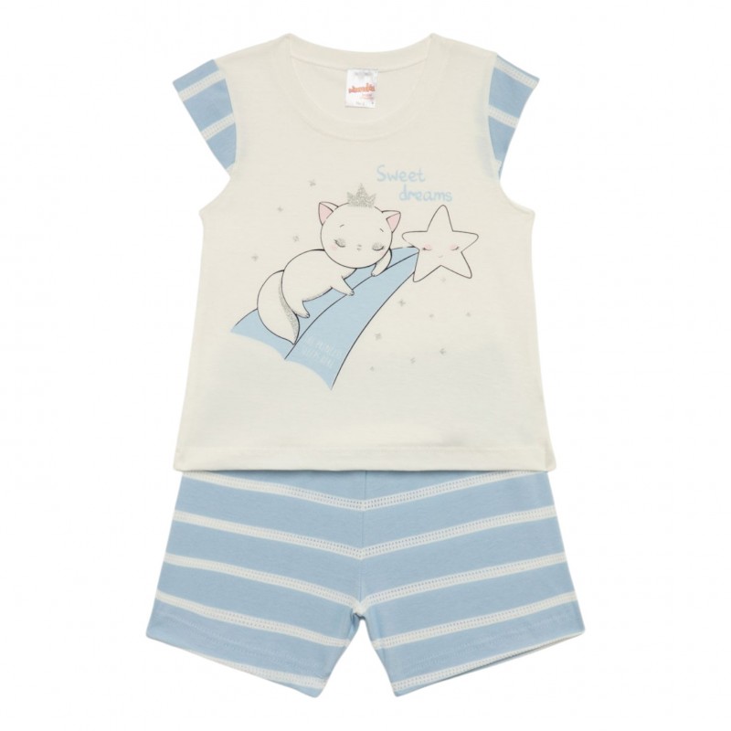 Minerva - Βρεφική Πυτζάμα Καλοκαιρινή Αμάνικη για Κορίτσι Happy Cats (1-4 ετών)