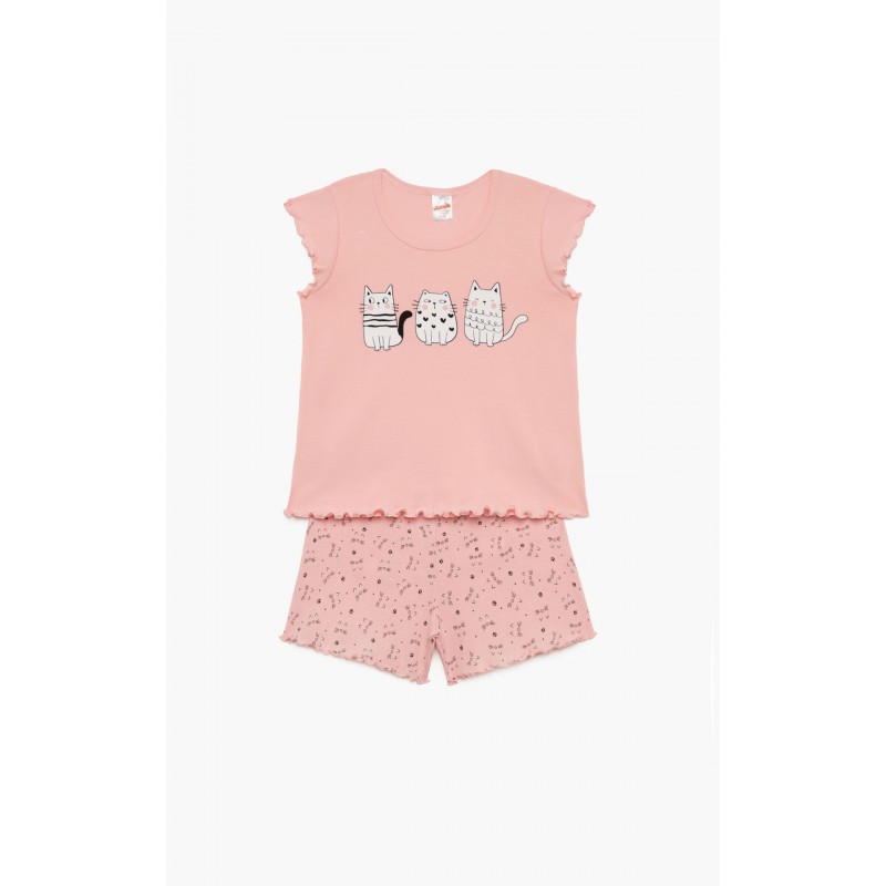 Minerva - Παιδική Πυτζάμα για Κορίτσι Αμάνικη Kitty Rib (4 έως 10 ετών)