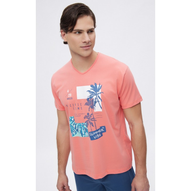 Minerva - Ανδρική Καλοκαιρινή Πυτζάμα με V Λαιμόκοψη Tropical Vibes