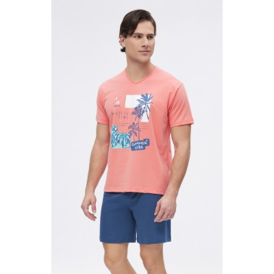 Minerva - Ανδρική Καλοκαιρινή Πυτζάμα με V Λαιμόκοψη Tropical Vibes