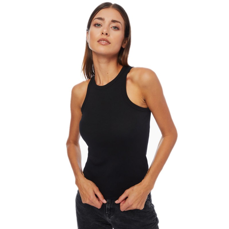 Minerva - Γυναικείο Rib Αμάνικo Βαμβακερό Τοπ με Κλειστή Λαιμόκοψη