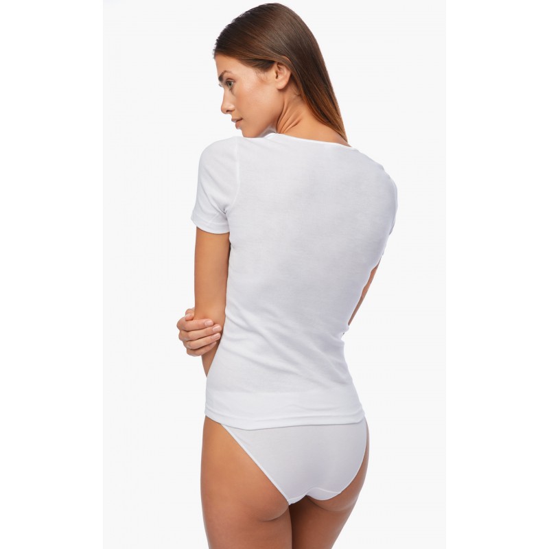 Minerva - Classic Βαμβακερό Rib 1x1 Γυναικείο Κοντομάνικο Φανελάκι με Σατέν Ρέλι 2ΤΜΧ