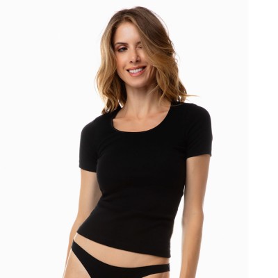 Minerva - Classic Βαμβακερό Rib 1x1 Γυναικείο Κοντομάνικο Φανελάκι με Σατέν Ρέλι 2ΤΜΧ