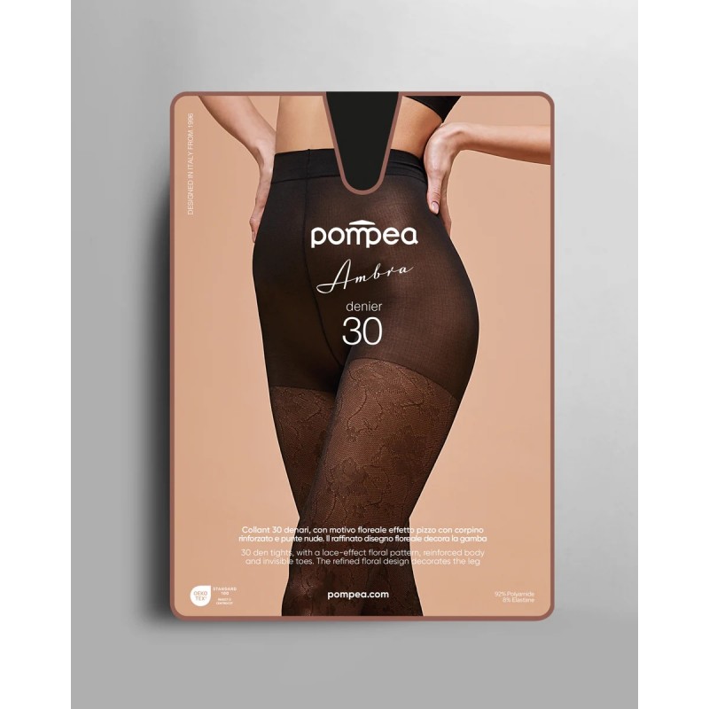 Pompea - CL Ambra Γυναικείo Διάφανο Ελαστικό Καλσόν 30Den με Floral Δαντέλα και Διάφανη Μύτη