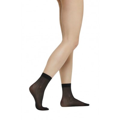 Pompea - CZ Moresca Γυναικεία Ελαστική Διάφανη Κάλτσα με Ασύμμετρες Κάθετες Γραμμές