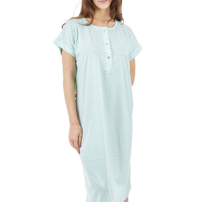 Dustin - Γυναικείο Βαμβακερό Νυχτικό με Μανίκι και Πατιλέτα