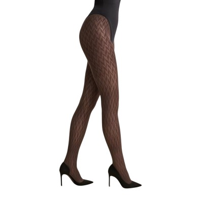 Gabriella - Γυναικείο Καλσόν Reyna 60Den με Γεωμετρικό Σχέδιο - Καφέ