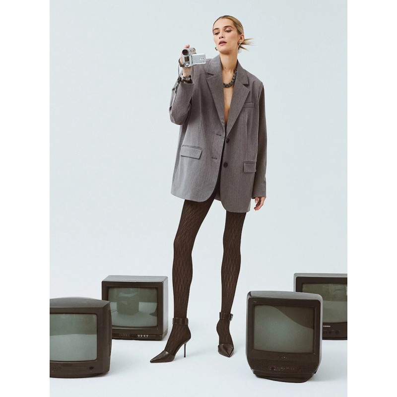 Gabriella - Γυναικείο Καλσόν Reyna 60Den με Γεωμετρικό Σχέδιο - Μαύρο