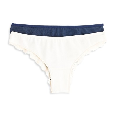 Cotonella - Γυναικεία Βαμβακερά Braziliano Σλιπ με Δαντέλα Σετ 2 Τεμαχίων