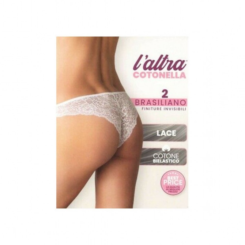 Cotonella - Braziliano Slip με Δαντέλα Πίσω Σετ 2 Τεμαχίων - Βαμβακερά