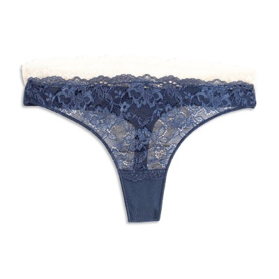 Cotonella - Γυναικεία Βαμβακερά Σλιπ String με Δαντέλα Σετ 2 Τεμαχίων